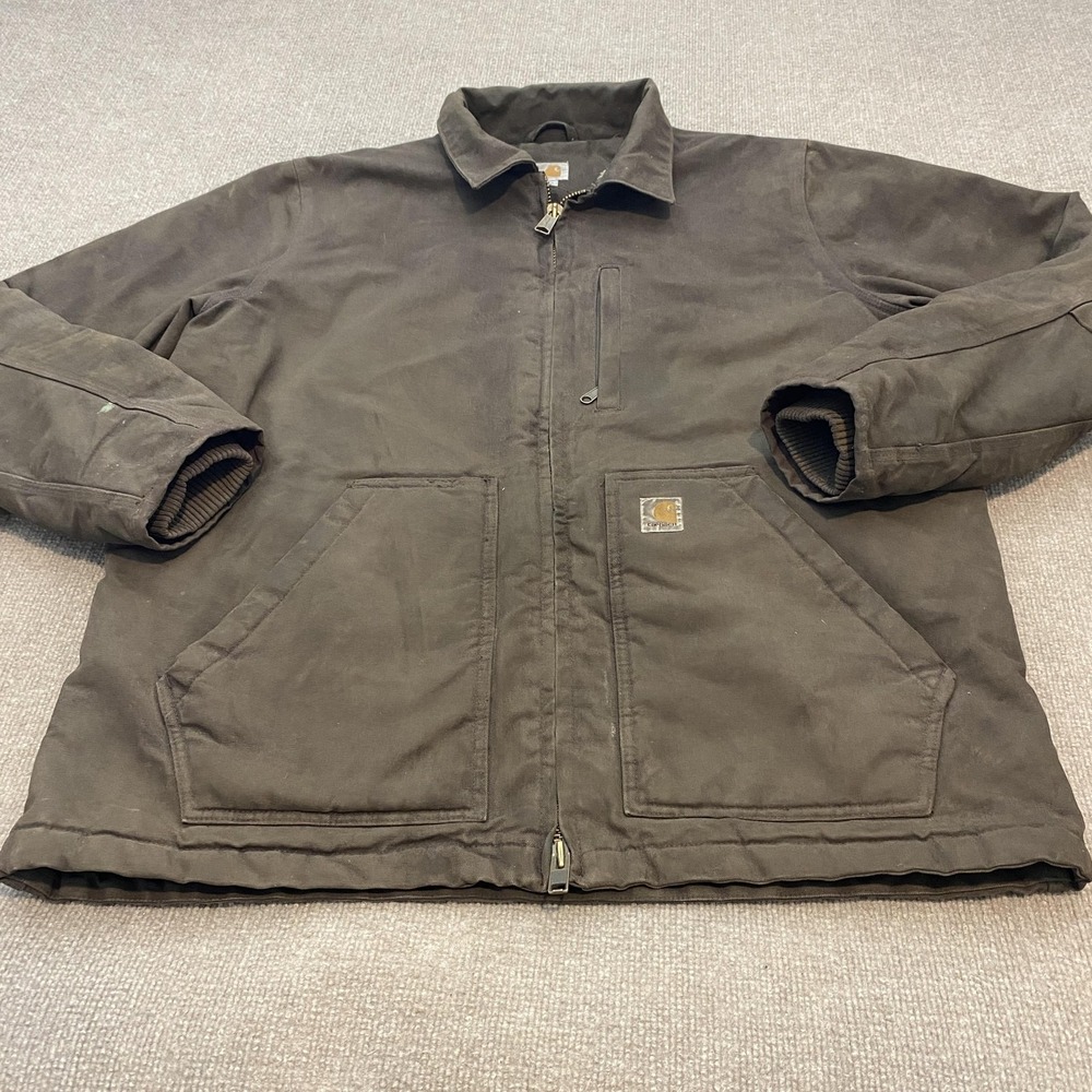 Carhartt Coat Mens L Brown Chore Sherpa Lined Zip Parka DKB Grunge Distressed